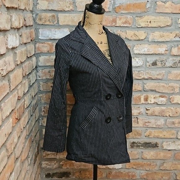 JouJou Black white pinstriped double breasted blazer size Small - Picture 4 of 11